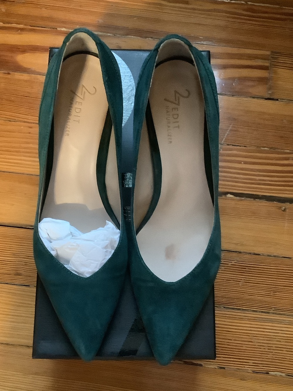 27 EDIT Deep Green Suede Pointed-Toe Heels